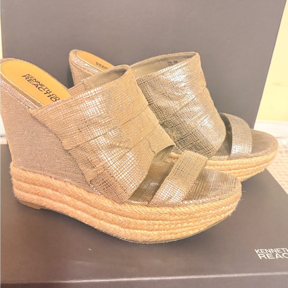Kenneth Cole Gold Wedge Shoes with Elegant Design